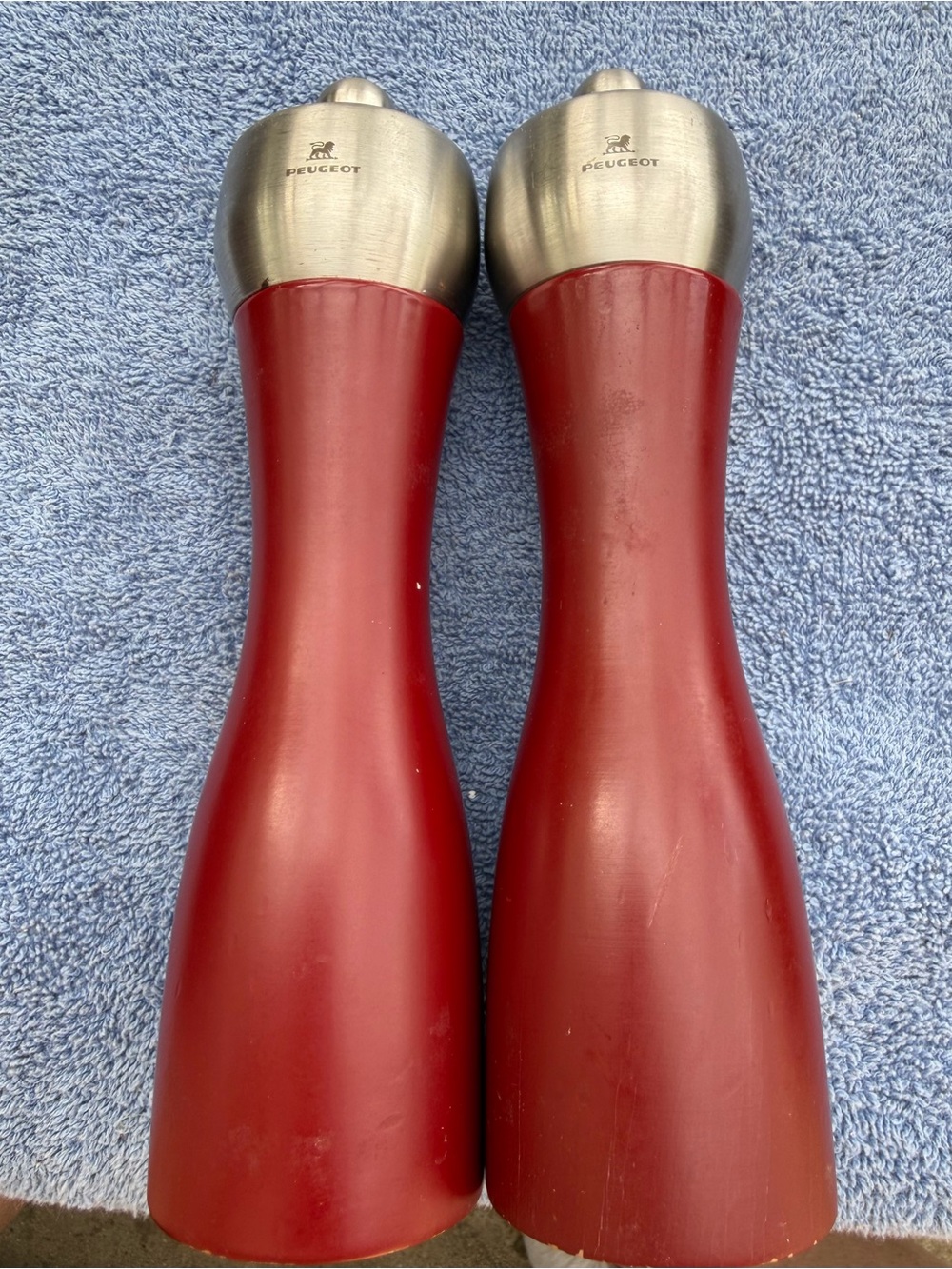 Peugeot Red Wooden Salt and Pepper Mill Pair